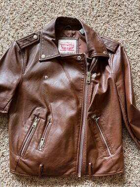 Levi's Brown Leather Asymmetrical Zip Moto Jacket